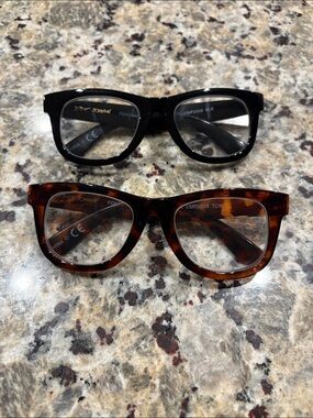 2 Betsey Johnson Black+Brown Square Women's Reading glasses +1.5